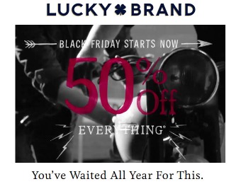 Lucky Brand Black Friday Sale Event 50% off Everything