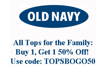 Buy One, Get One 50% All Tops at Old Navy w/code: TOPSBOGO50