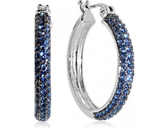 90% off Platinum Over Bronze Pave Blue Crystal Hoop Earrings