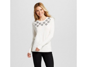 70% off Women's Embellished Pullover Sweater, Cream