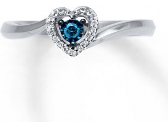 $84 off Blue & White 1/10 Cttw Diamonds Sterling Silver Heart Ring