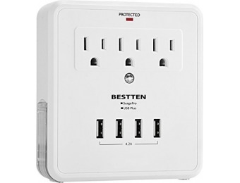 73% off Wall Mount Surge Protector with 4 USB Charging Ports