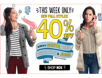 40% off Women's Shirts, Tees, Sweaters & Jeans at Old Navy