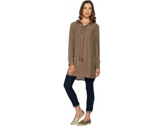 49% off Du Jour Long Sleeve Lace Front Tencel Tunic with Tassles