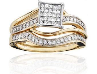 75% off Women's 10K Yellow Gold 1/2 Cttw Certified Diamond Square Bridal Set