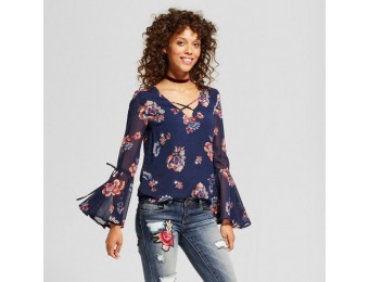 70% off 3Hearts Floral Cross Front Bell Sleeve Top