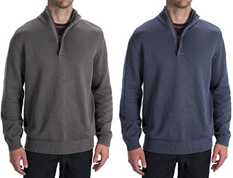 77% off Worn Cotton Sweater - Zip Neck, Elbow Patches, 3 Colors