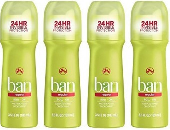 55% off Ban Roll-On Antiperspirant Deodorant, 3.5oz (Pack of 4)