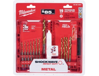 50% off Milwaukee Shockwave Titanium Red Helix Drill Bit Set (19-Pc)