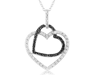 94% off Black Diamond Accent Silver Double Heart Pendant