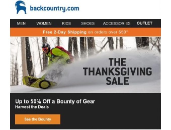 Backcountry Thanksgiving Sale - Up 50% off A Bounty of Gear