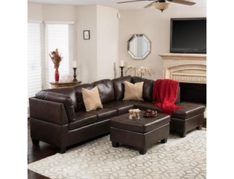 60% off Noble House 3-Pc PU Leather Sectional and Ottoman Set