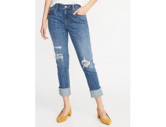 50% off Mid-Rise Distressed Boyfriend Straight Jeans for Women