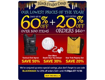 ThinkGeek Black Friday Deals - 60% off 100+ Items + 20% off orders $40+