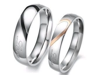 89% off Lover's Heart Shape "Real Love" Wedding Band Set