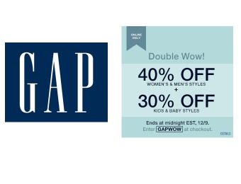 40% off Adult Purchases & 30% off Kid's Purchases at Gap.com