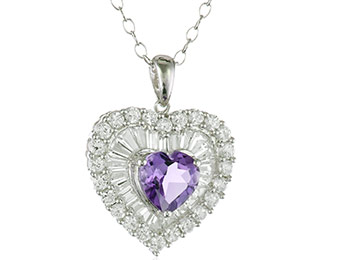 75% off XPY Silver Amethyst and White Sapphire Heart Pendant