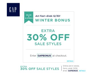 Save an Extra 30% off Sale Styles at Gap.com