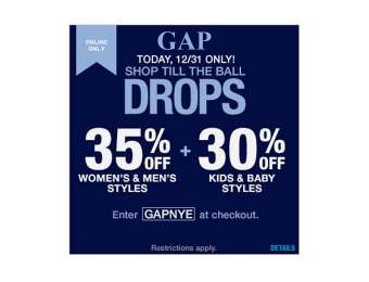 35% off Men's & Women's Styles, 30% off Kids & Baby Styles at Gap