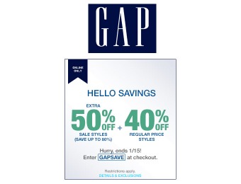 Extra 50% off Sale Styles & 40% off Regular Price Styles at Gap.com