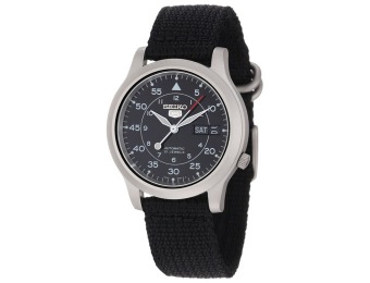 77% off Seiko SNK809 Seiko 5 Black Automatic Watch w/ Canvas Strap