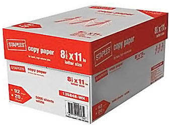 5-Ream Case of Staples 8.5 x 11 Copy Paper - Free after rewards