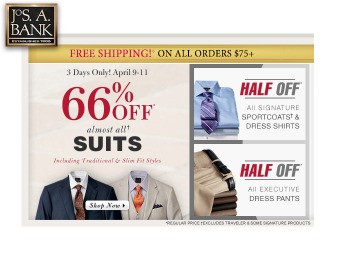 66% off Traditional & Slim Fit Suits at Jos. A. Bank