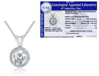 75% off 14K 1 Carat Certified Diamond Pendant with 18" Chain