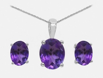94% off Genuine Amethyst Pendant and Stud Sterling Silver Set