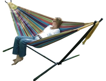 $65 off Vivere Double Hammock w/ Space-Saving Steel Stand, 5 Colors