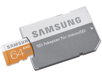 74% off Samsung EVO microSDXC 64GB Memory Card w/ Adapter
