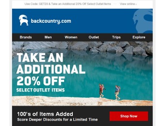 Take an Additional 20% off Select Items at Backcountry Outlet