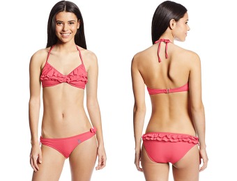 80% off U.S. Polo Assn. Women's Ruffled Bikini, Laser Pink