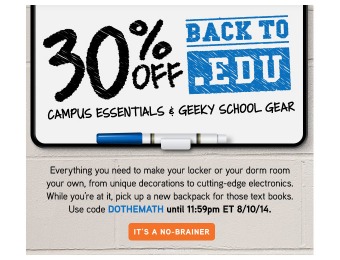 Extra 30% off School & Campus Gear at ThinkGeek.com