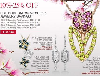 Save 10% - 25% Off at Jewelry.com w/ Code: MARCH2013