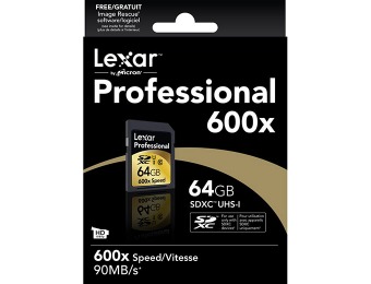 66% off Lexar 64GB SDXC Memory Card Professional Class 10 600x