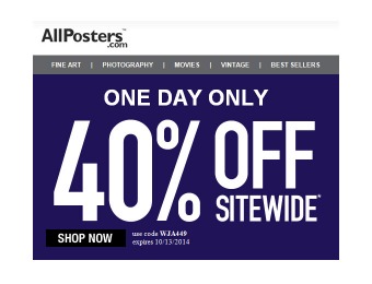 Extra 40% off Everything at Allposters.com - Today Only!