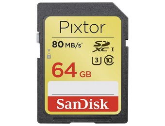 $160 off SanDisk Pixtor 64GB SDXC Memory Card, SDSDXS-064G-AB46