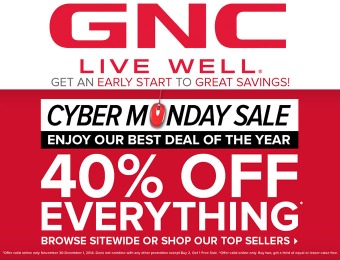 GNC Cyber Monday Sale - 40% Off Everything!