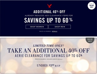 Additional 40% off American Eagle Outfitters Clearance Sale