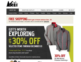 REI Limited Time Holiday Season Deals - Up to 30% Off