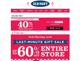 Old Navy Holiday Sale - Up 60% off Entire the Store