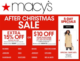 Macy's After Christmas Sale - Extra 10% or 15% off