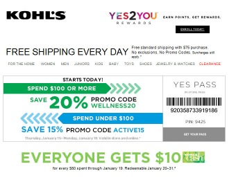 20% off Your Purchase of $100+ at Kohl's, 15% off Smaller Purchases