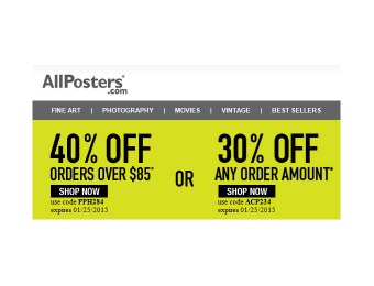 Extra 40% off Your Purchase of $85+ at Allposters.com