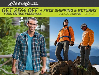 Extra 25% off + Free Shipping at Eddie Bauer