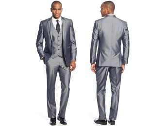 $266 off Kenneth Cole Reaction Grey Pinstriped Vested Slim-Fit Suit