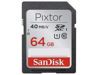 $66 off SanDisk Pixtor 64GB SDXC Memory Card, SDSDUP-064G-AB46