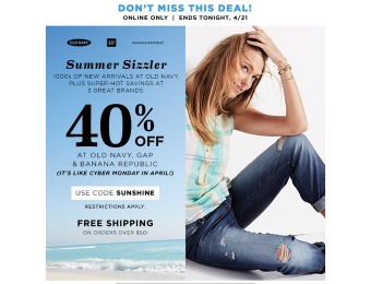 Extra 40% off Your Online Purchase at Gap.com