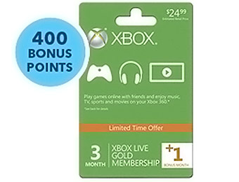 $5 off 3+1 Month Xbox Live Gold Membership & 400 Free Points